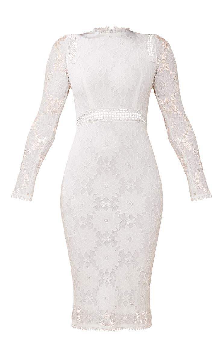 Caris White Long Sleeve Lace Bodycon Dress Product Image