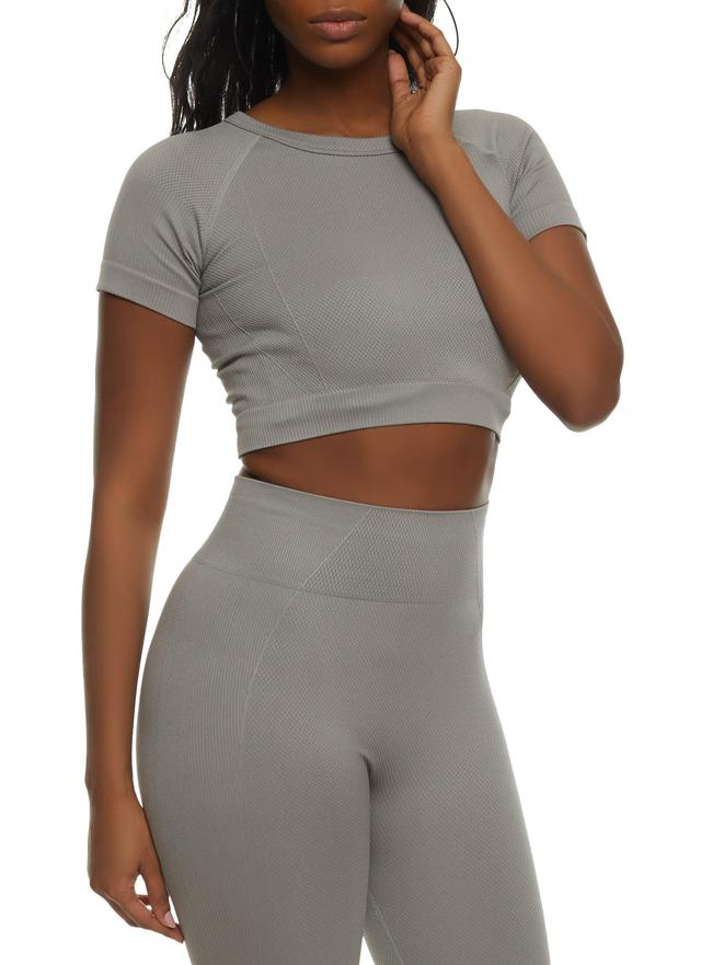 Womens Seamless Textured Crew Neck Crop Top Product Image