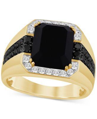 Mens Onyx and Black & White Diamond Halo Ring (1 ct. t.w.) in 14k Gold-Plated Sterling Silver Product Image