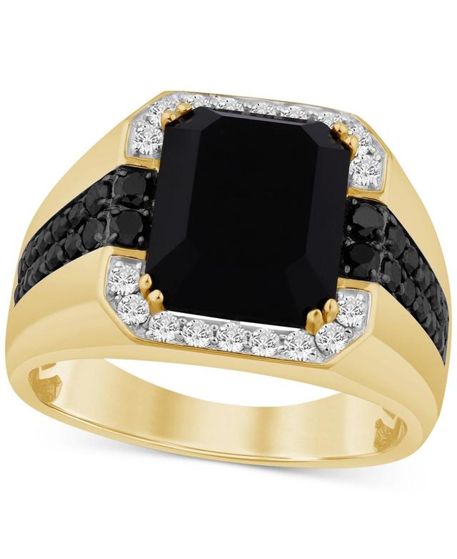 Men's Onyx and Black & White Diamond Halo Ring (1 ct. t.w.) in 14k Gold-Plated Sterling Silver Product Image