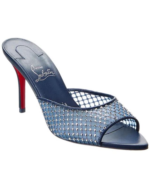 CHRISTIAN LOUBOUTIN Apostropha Mesh Strass Mules 80 In Blue Product Image