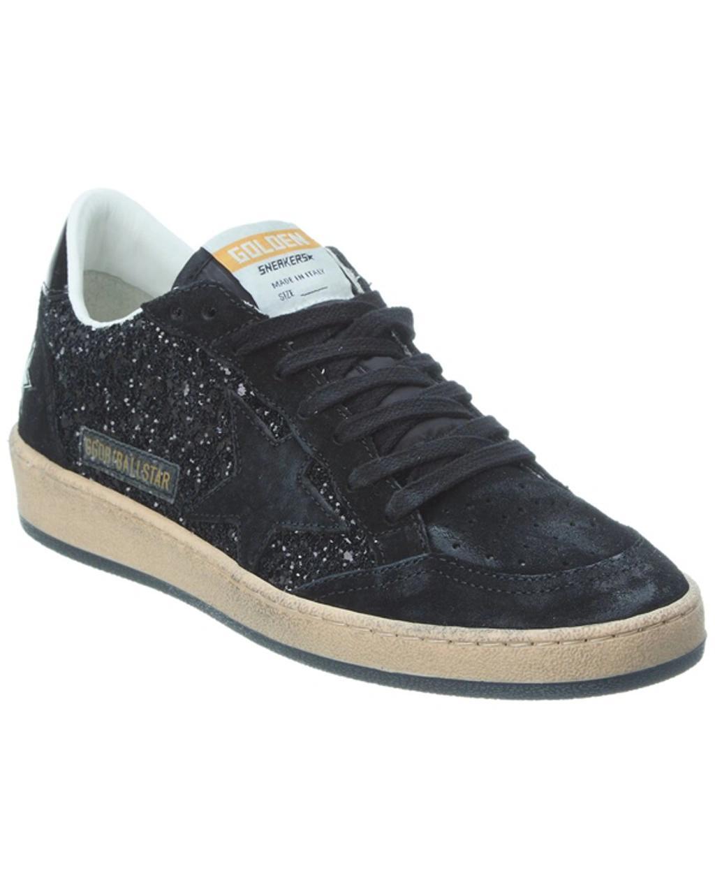 GOLDEN GOOSE Ballstar Suede & Glitter Sneaker In Black Product Image