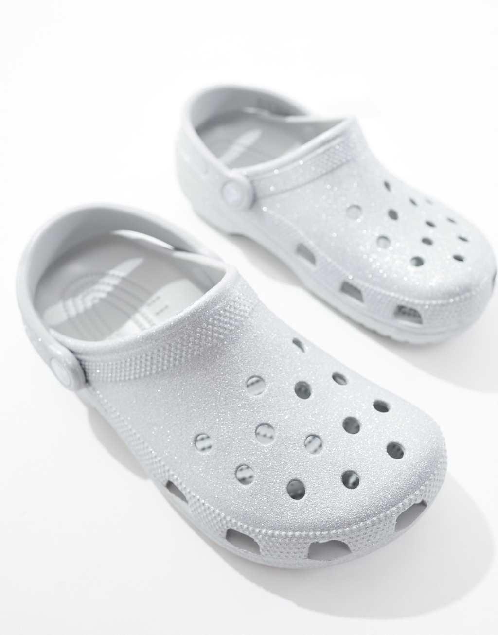 Crocs classic clogs in silver glitter Product Image