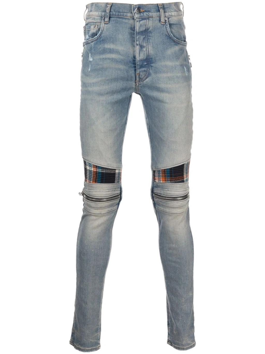 Mid-rise Contrasting-panel Skinny Jeans In Orange Product Image