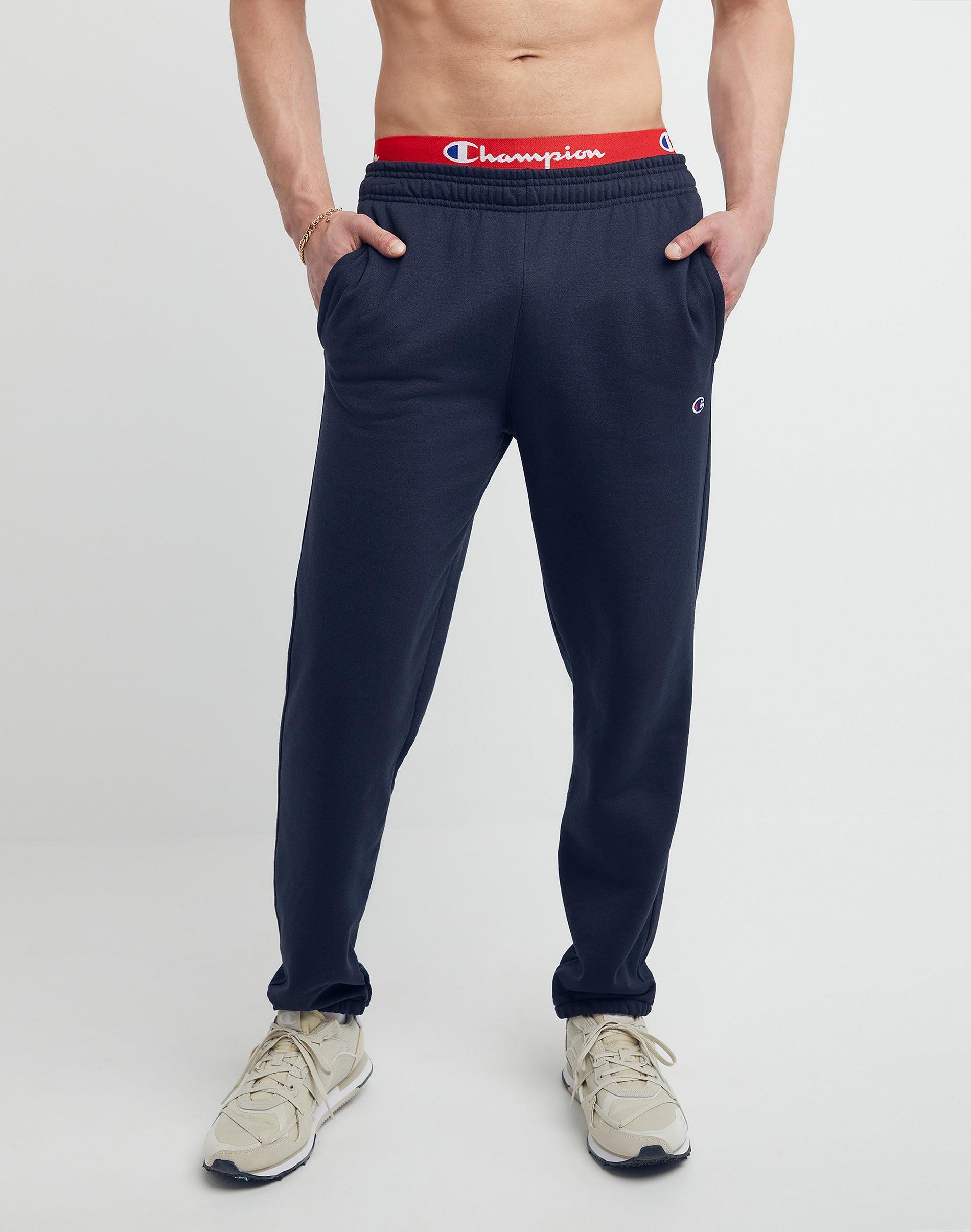 Mens Champion Powerblend Sweatpants, Cinched Hem, C Logo (Big & Tall) Black LT Product Image