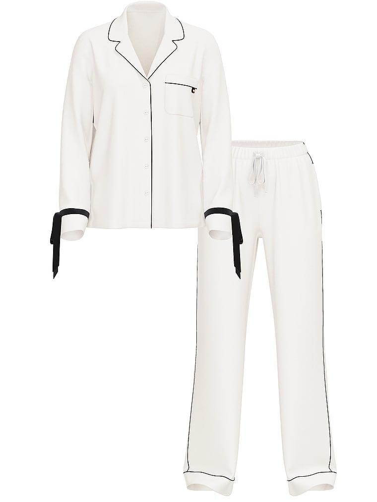 Modal Soft Velvet-Trim Long Pajama Set Product Image