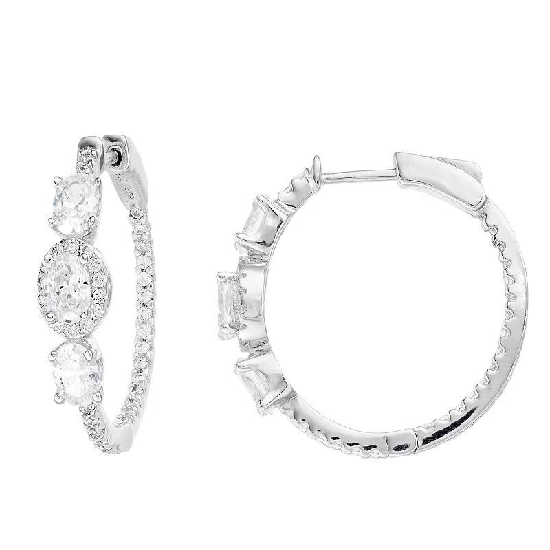 Sterling Silver Cubic Zirconia Hoop Earrings, Womens Product Image