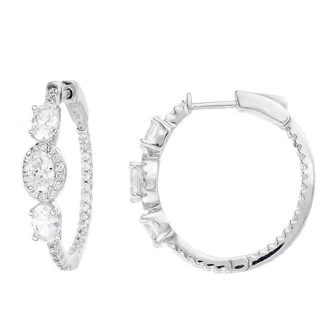 Sterling Silver Cubic Zirconia Hoop Earrings, Womens, White Product Image