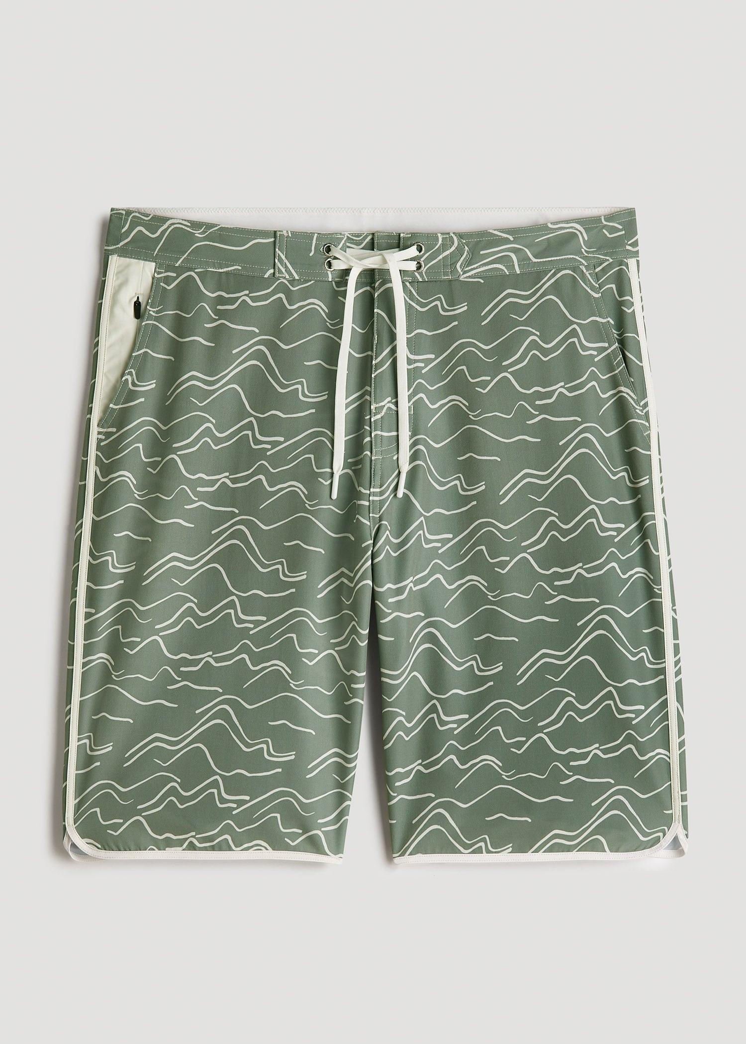 Hi-Tide Scallop Board Shorts for Tall Men in Green Current Male Product Image