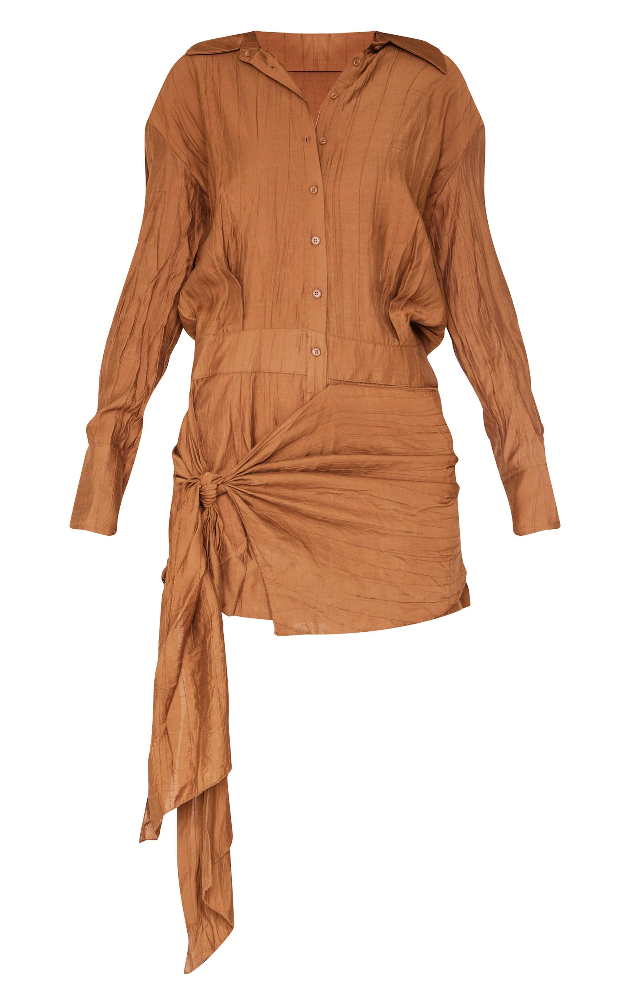 Chocolate Tie Detail Shirt Dress Product Image