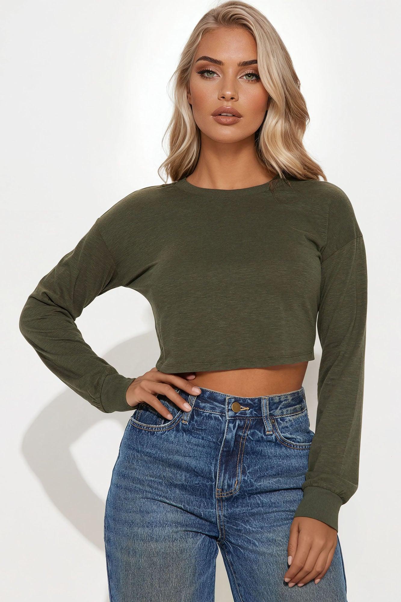 Anna Long Sleeve Top - Olive Product Image