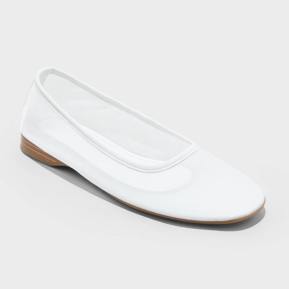 Womens Mel Sheer Mesh Ballet Flats with Memory Foam Insole - A New Day White 8.5 Product Image