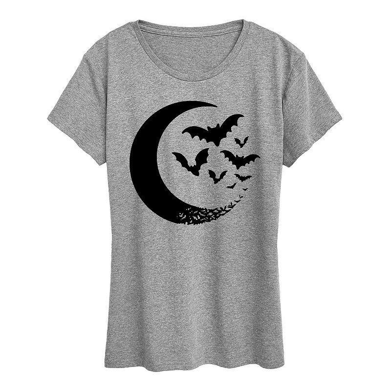 Womens Crescent Moon Bats Halloween Tee, Girls Product Image