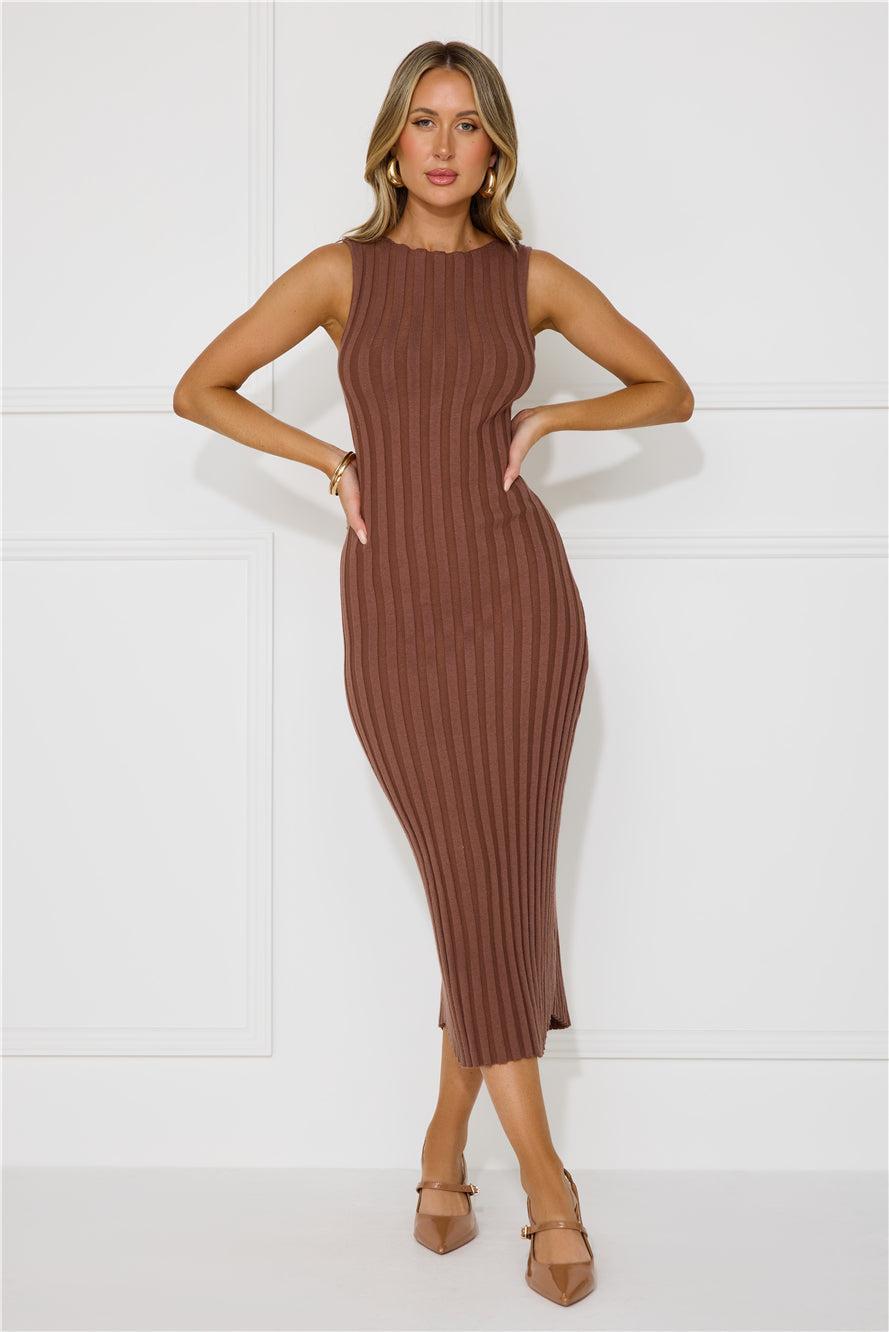 Sent With Love Ribbed Midi Dress Brown Product Image