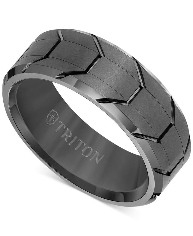 Triton Mens Beveled Edge Tread Wedding Band in Gunmetal Gray Tungsten Carbide Product Image