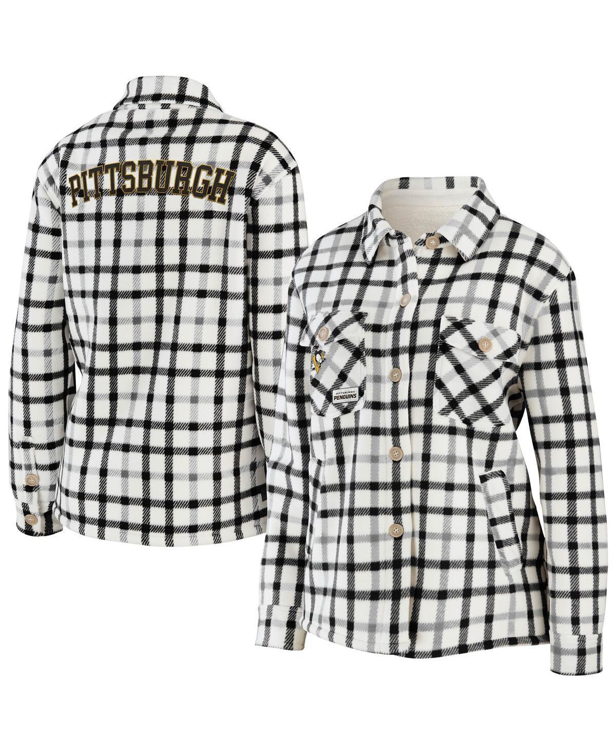 Womens Wear by Erin Andrews Oatmeal Pittsburgh Penguins Plaid Button-Up Shirt Jacket Product Image