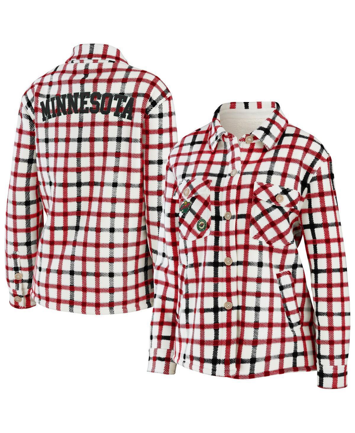 Womens Wear by Erin Andrews Oatmeal Minnesota Wild Plaid Button-Up Shirt Jacket Product Image