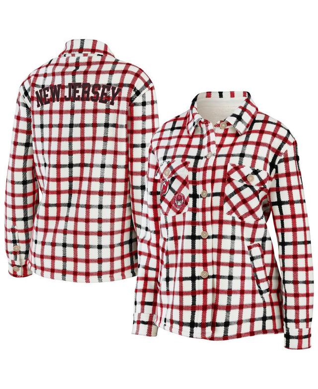 Womens Wear by Erin Andrews Oatmeal New Jersey Devils Plaid Button-Up Shirt Jacket Product Image