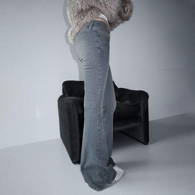 Low Waist Washed Slim-Fit Boot-Cut Jeans Product Image