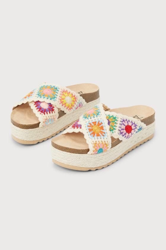 Plays Natural Multi Crochet Espadrille Flatform Slide Sandals Product Image