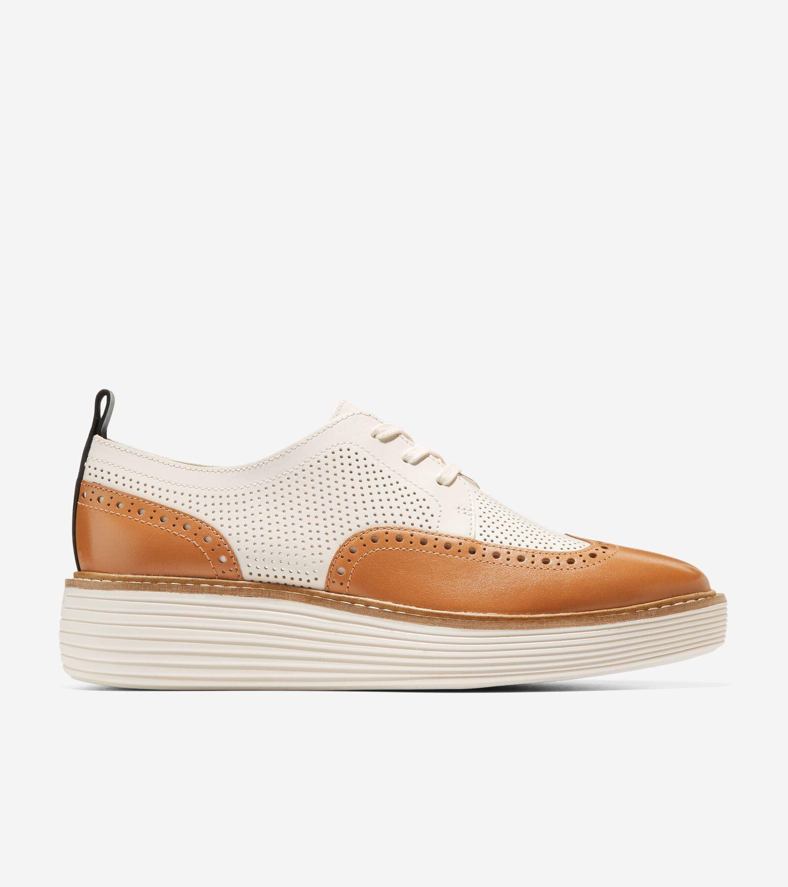 Cole Haan Originalgrand Platform Wing Tip Oxford (Pecan/Ivory) Women's Shoes Product Image