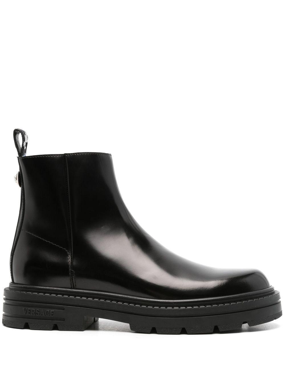 VERSACE Black Adriano Chelsea Boots In 1b00p Nero/ Palladio Lucido Product Image