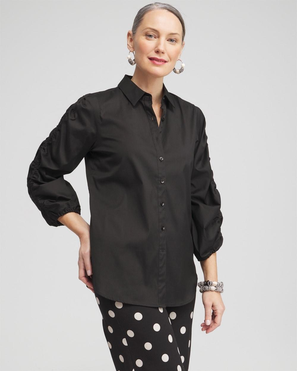 Women's Poplin Ruched Sleeve Shirt Product Image