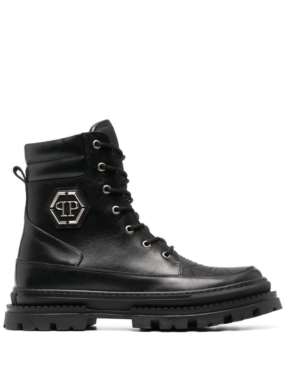 Logo-plaque Leather Ankle Boots In Black Product Image