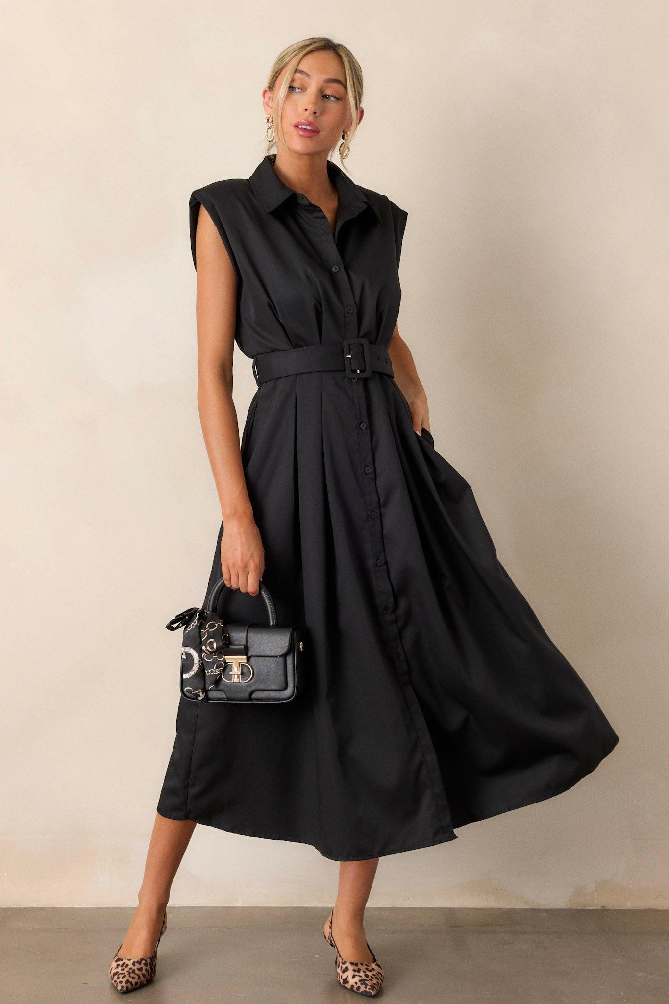 Days Go By Black Belted Midi Dress Product Image