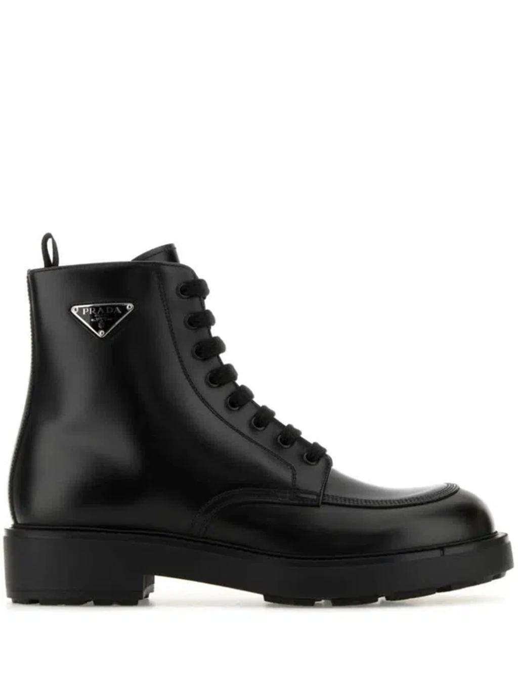 PRADA Leather Ankle Boots In Black product image