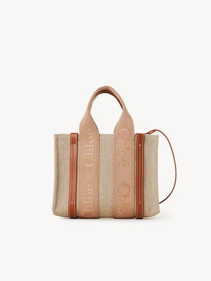 Small Woody tote bag in linen Product Image