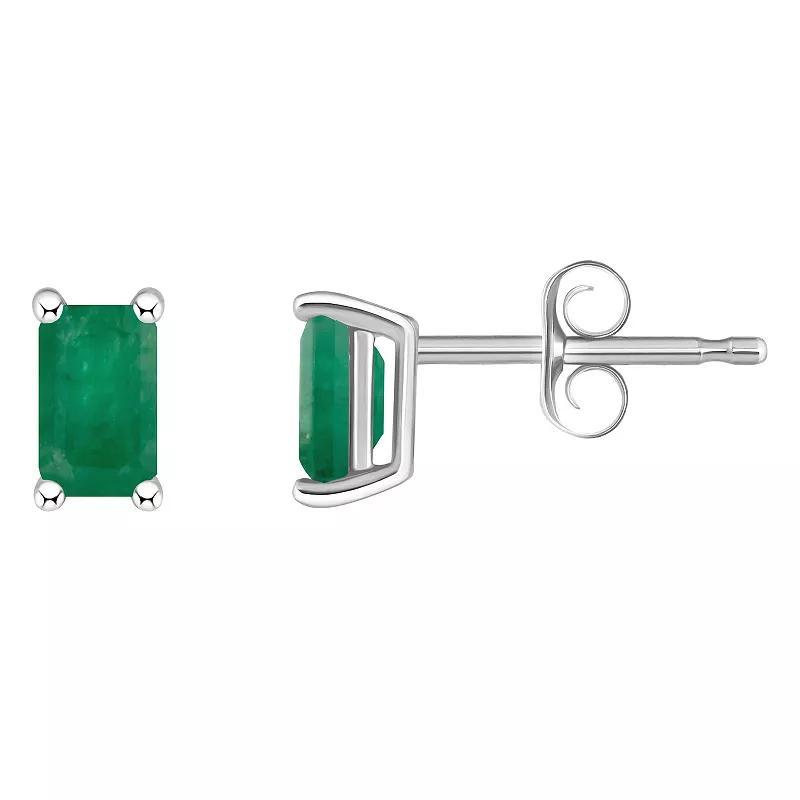 14k White Gold Emerald Cut Birthstone Stud Earrings, Womens, Red Jul Product Image