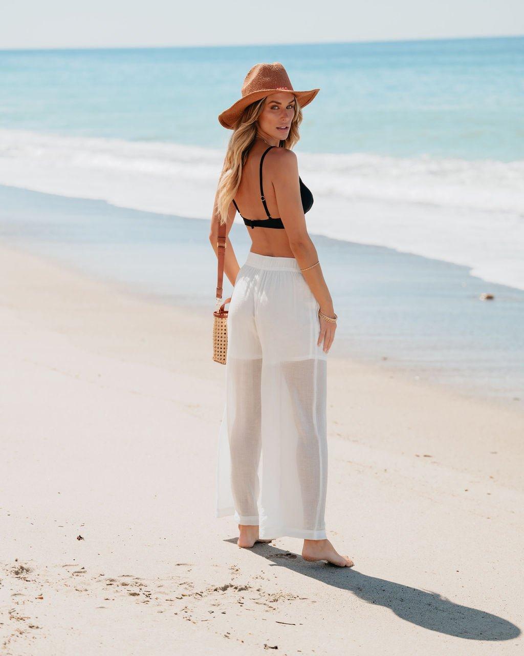 White High Waisted Cropped Wide Leg Pants - FINAL SALE Product Image