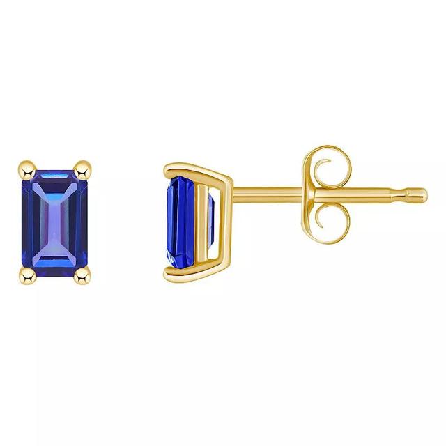 14k Gold Emerald Cut Tanzanite Stud Earrings, Womens, 14k White Gold Product Image