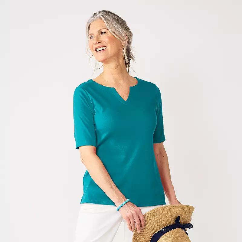 Womens Croft & Barrow Elbow-Sleeve Splitneck Top Product Image