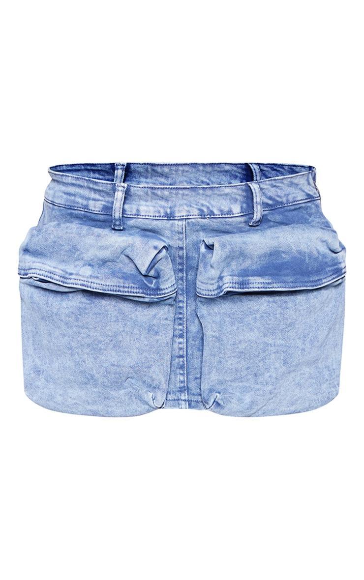 Indigo Vintage Wash Pocket Detail Low Rise Micro Mini Denim Skirt Product Image