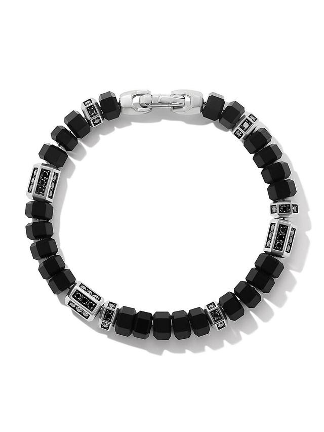 Mens Hex Bead Bracelet In Sterling Silver With Black Onyx & Pav Black Diamonds Product Image