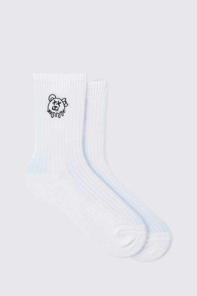 Teddy Logo Embroidered Socks | boohooMAN USA Product Image