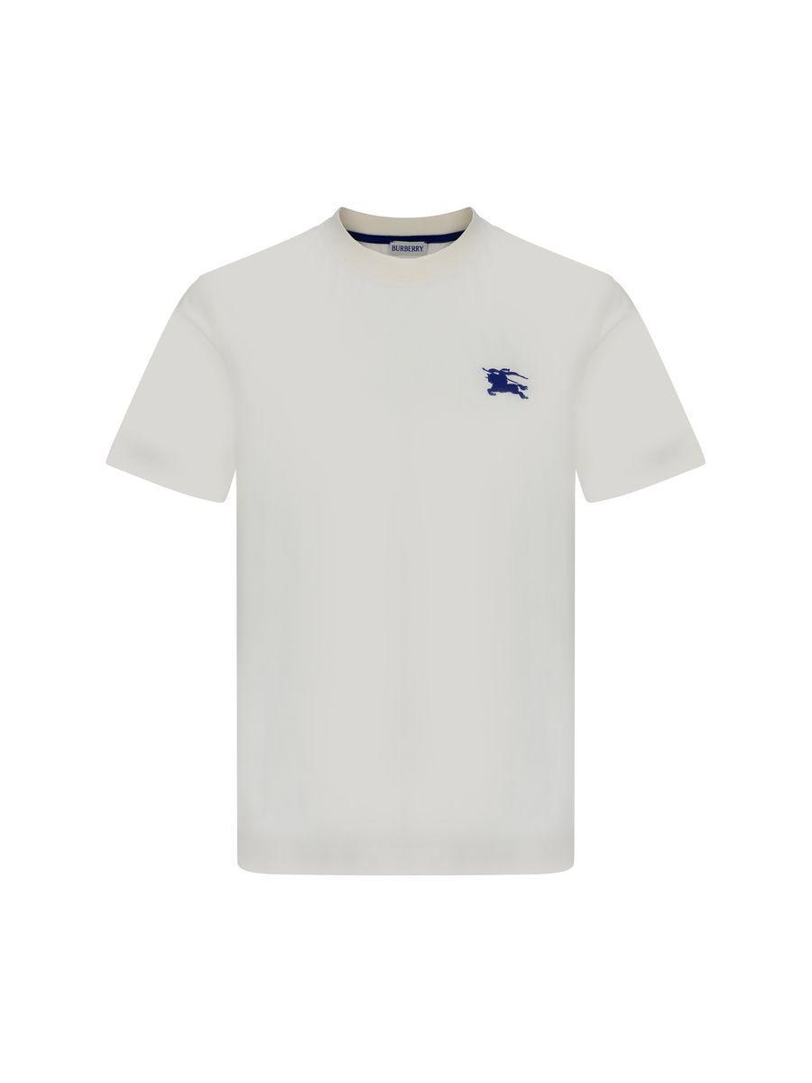 BURBERRY White Cotton T-shirt In Beige Product Image