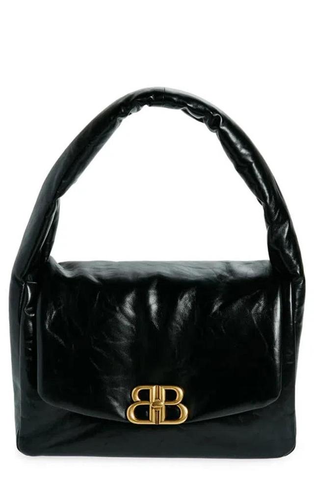 BALENCIAGA Medium Monaco Leather Shoulder Bag In Black Product Image