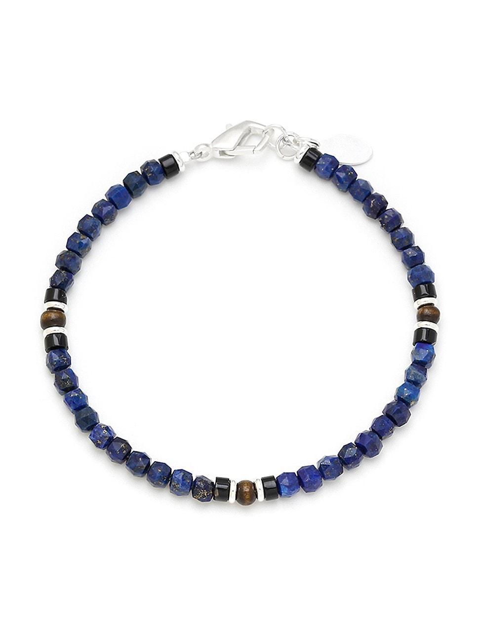 Mens Beaded Wood & Sterling Silver Bracelet Product Image