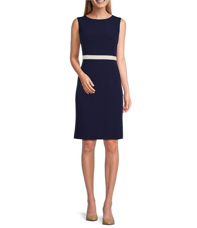 Kasper Stretch Crepe Crew Neck Sleeveless Coordinating Sheath Dress Product Image