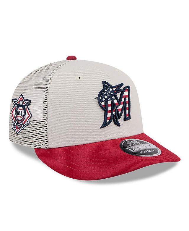 New Era Mens Red Miami Marlins 2024 Fourth of July Trucker Low Profile 9FIFTY Snapback Hat Product Image