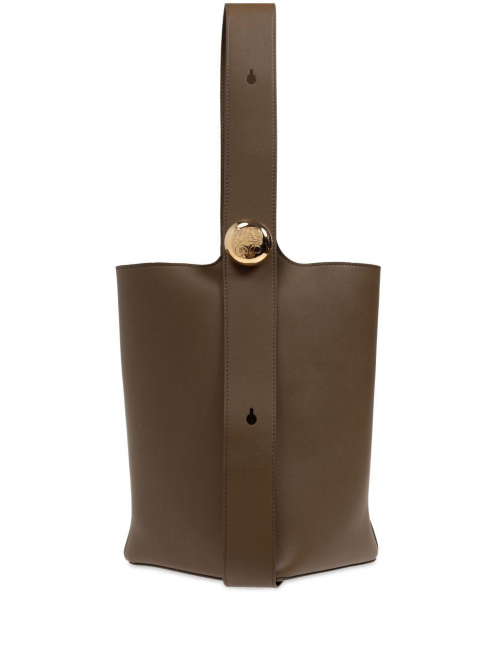 LOEWE Mini Pebble Bucket Bag In Dark Brown Product Image