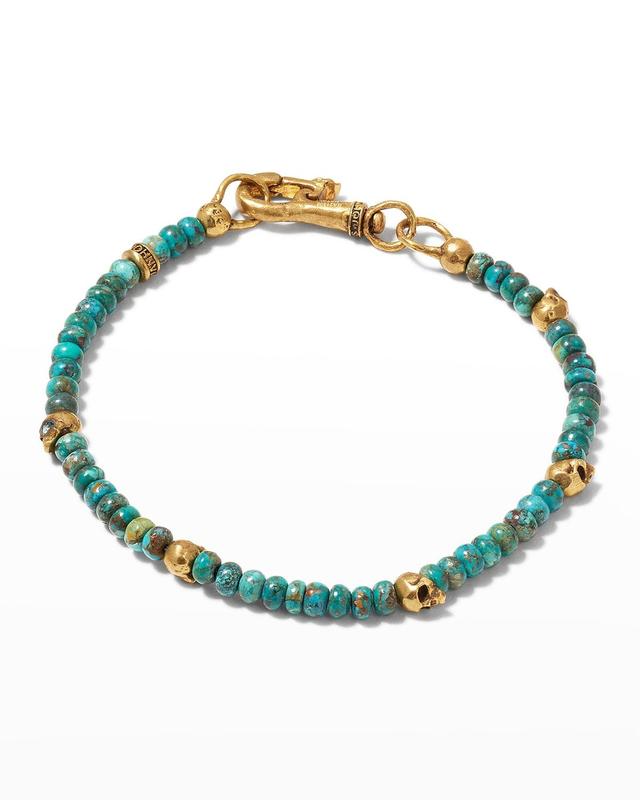 John Varvatos Men's Skull Station Turquoise Beaded Bracelet - Size: 8IN - GOLD Product Image