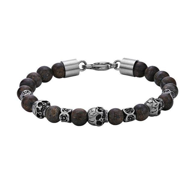 LYNX Mens Stainless Steel & Bronzite Skull Bracelet Multicolor Product Image