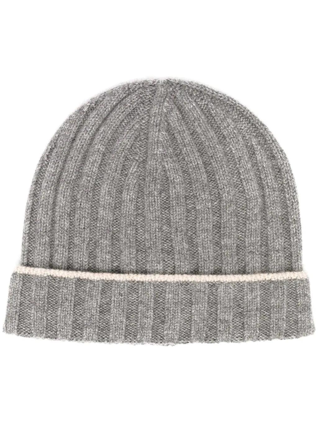 Cashmere Two-tone Beanie In Grey Product Image