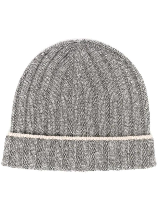 Cashmere Two-tone Beanie In Grey Product Image