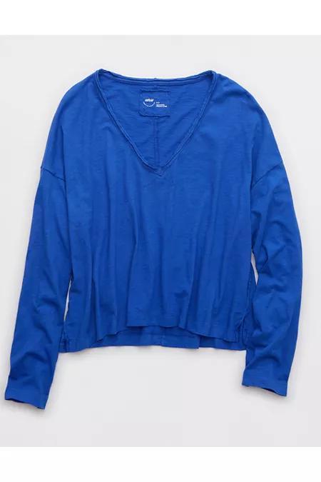 Aerie Long Sleeve Slouchy Oversized V-Neck T-Shirt Women's Product Image