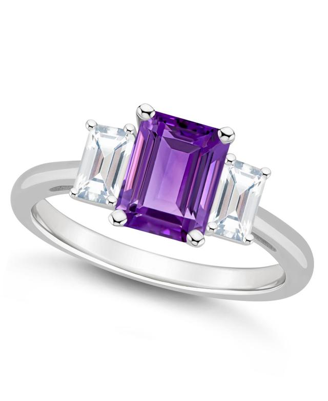 Macys Womens Amethyst (1-3/5 ct.t.w.) and White Topaz (3/4 ct.t.w.) 3-Stone Ring in Sterling Silver Product Image